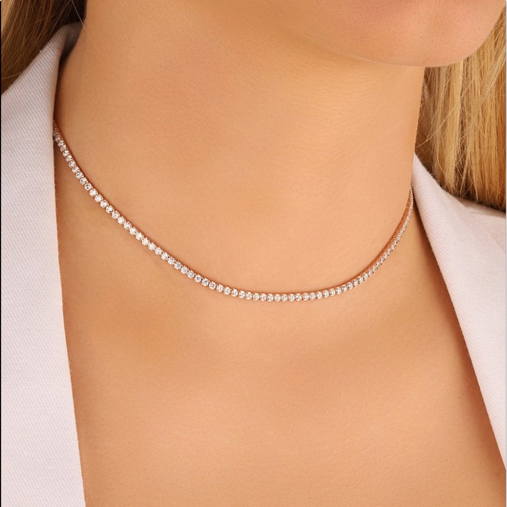 NEW GOLD PLATED DIAMOND TENNIS NECKLACE